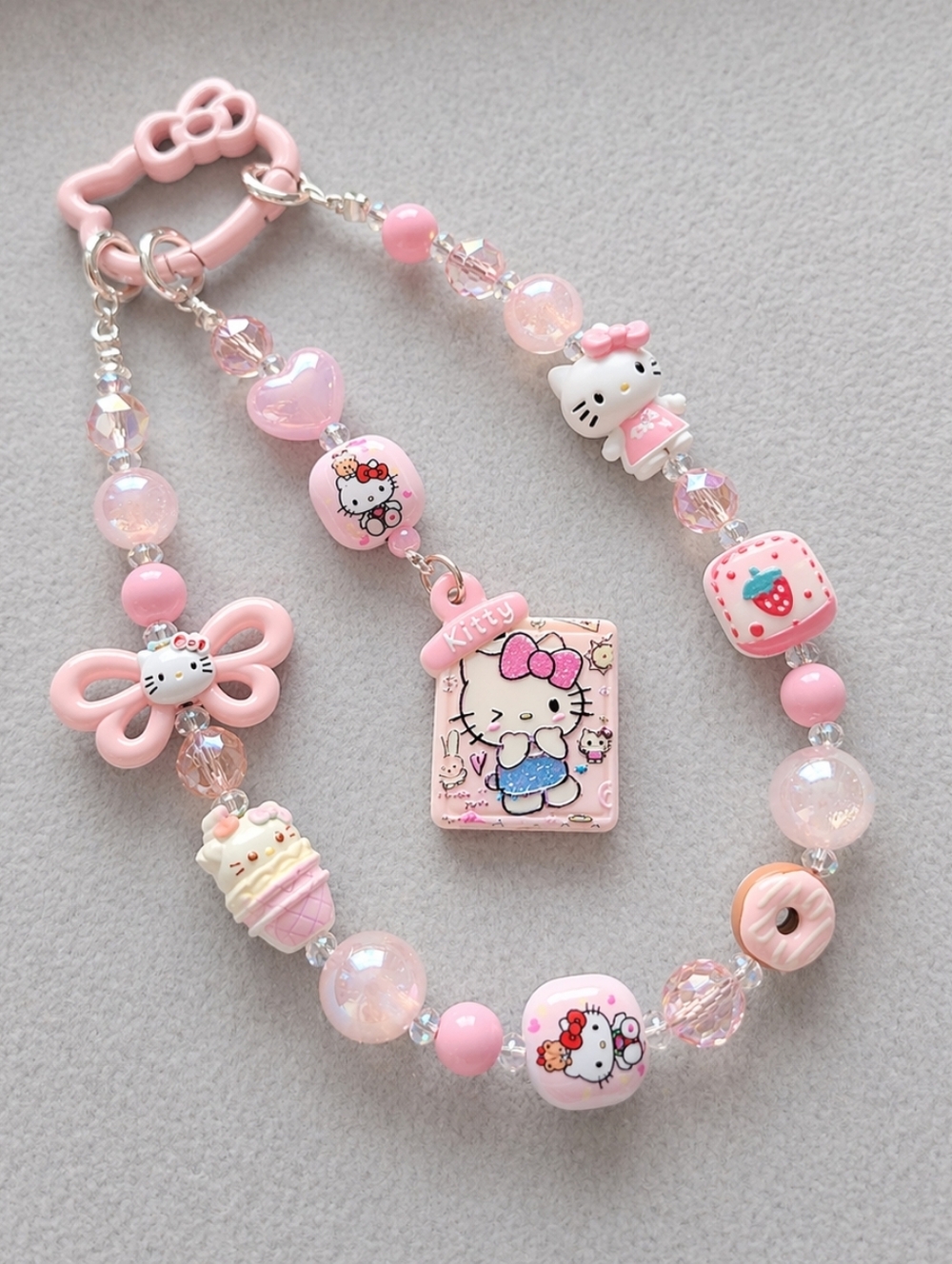 Hello Kitty Pink Phone Bracelet Strap Kawaii Beaded Wrist Strap Cute Charm